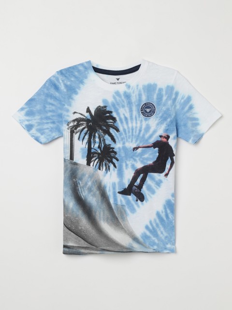 

Fame Forever by Lifestyle Boys Blue & Black Printed Round Neck T-shirt