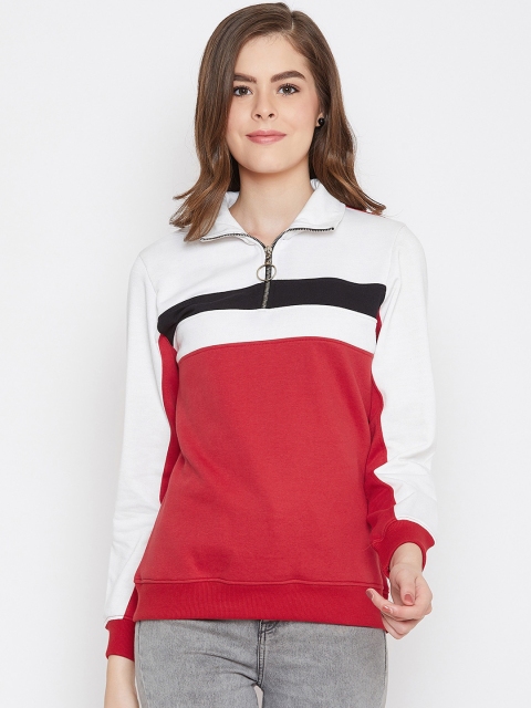 Austin wood Women Red & White Colourblocked Sweatshirt