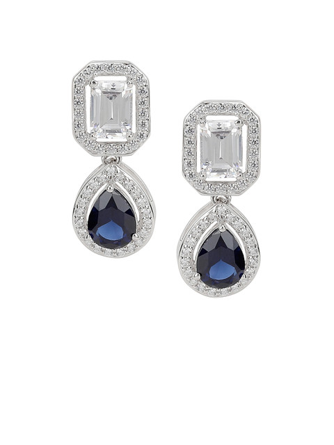 

Silgo White & Navy Blue Rhodium-Plated Zircon Contemporary Drop Earrings