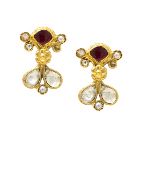 

Unniyarcha Jewellery Gold-Plated & Red Classic Silver Studs