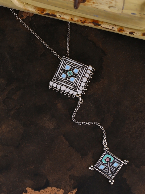 

Studio voylla Oxidised Silver-Plated Enamelled Necklace, Turquoise blue