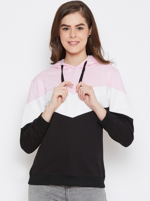 

Austin wood Women Black & Pink Colourblocked Hooded Sweatshirt