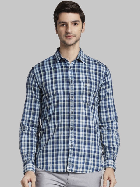 

Parx Men Blue Slim Fit Checked Casual Shirt