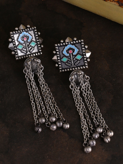 

Studio Voylla Silver-Plated & Turquoise Blue Contemporary Drop Earrings