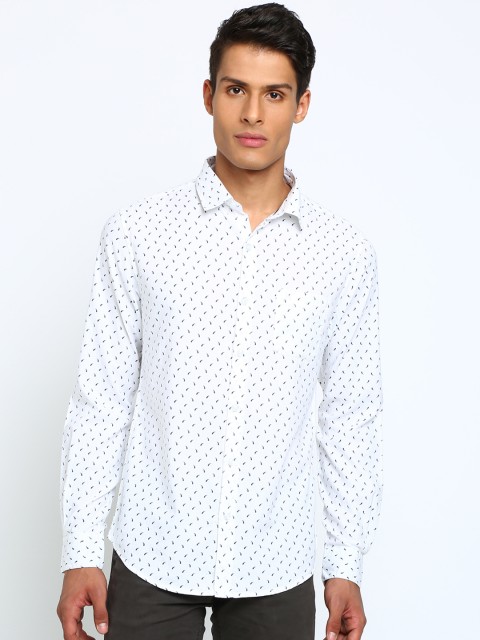 

TED HARBOR Men White & Blue Slim Fit Printed Casual Shirt