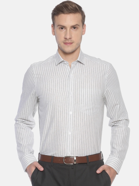 

CAVALLO by Linen Club Men White & Grey Regular Fit Striped Formal Shirt