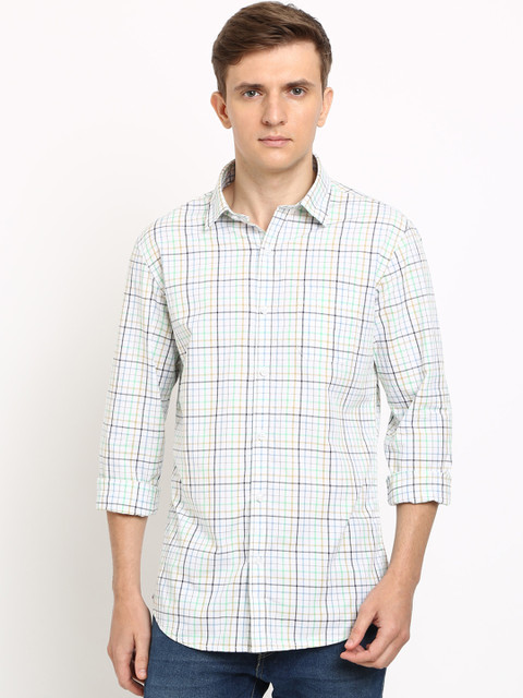 

TED HARBOR Men White & Green Slim Fit Checked Casual Shirt