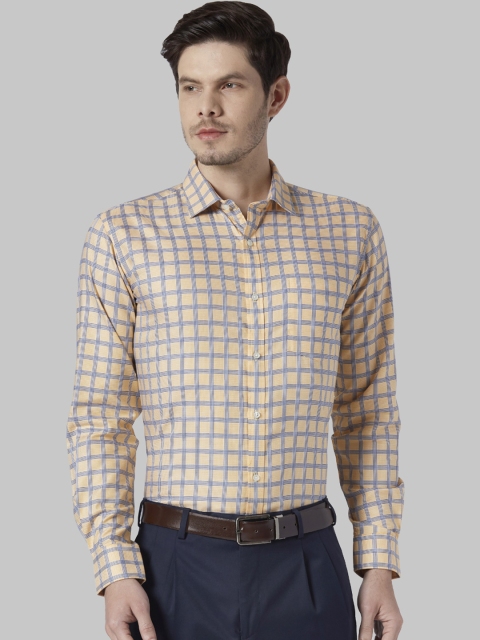 

Park Avenue Men Yellow & Blue Slim Fit Checked Formal Shirt