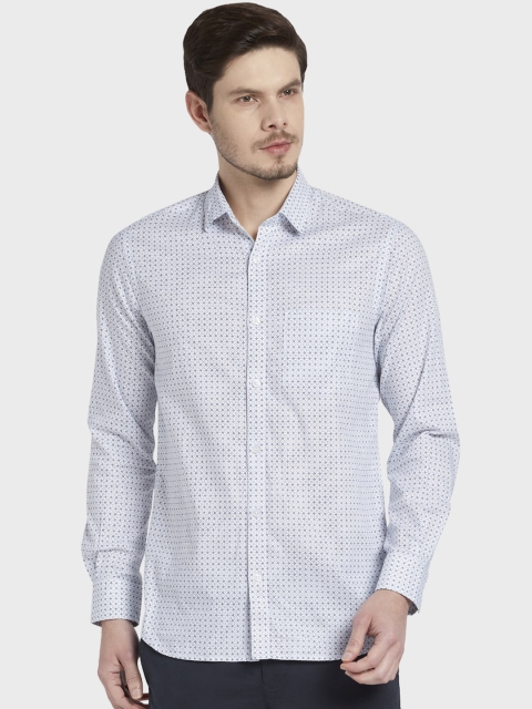 

ColorPlus Men White & Blue Tailored Fit Printed Casual Shirt