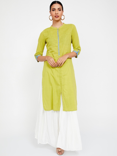 

Melange by Lifestyle Women Green Embellished Straight Kurta