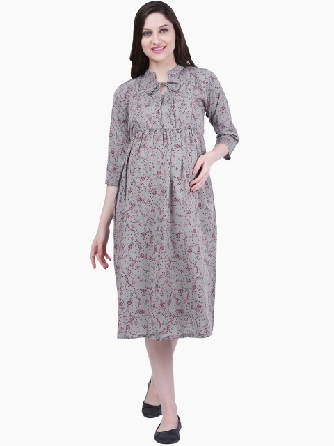

MomToBe Women Grey Floral Print Fit and Flare Maternity Dress