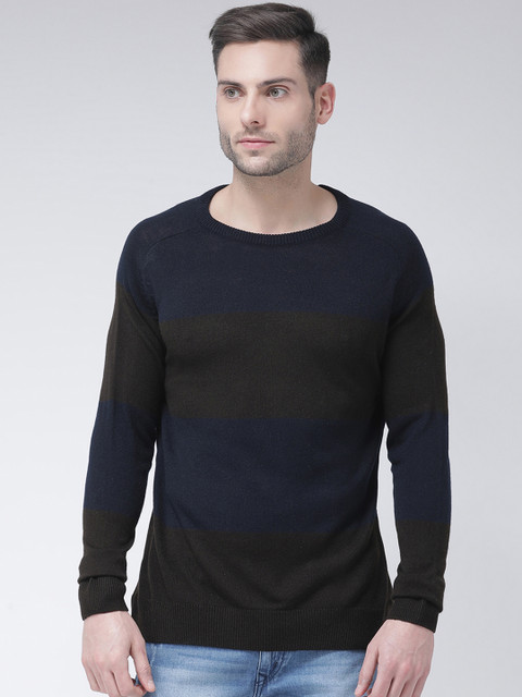 

Club York Men Navy Blue Colourblocked Pullover Sweater
