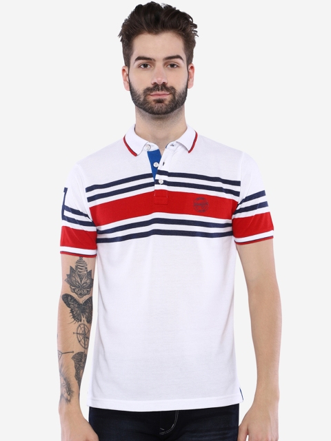 

Duke Men White Striped Polo Collar T-shirt