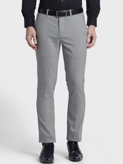 

ColorPlus Men Grey Regular Fit Checked Formal Trousers