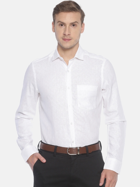 

CAVALLO by Linen Club Men Cotton Linen White Regular Fit Self Design Formal Shirt