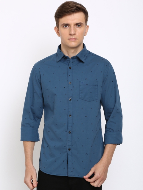

TED HARBOR Men Blue Slim Fit Printed Casual Shirt