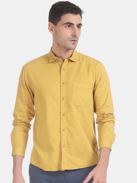

Cherokee Men Yellow Regular Fit Denim Weave Solid Casual Shirt