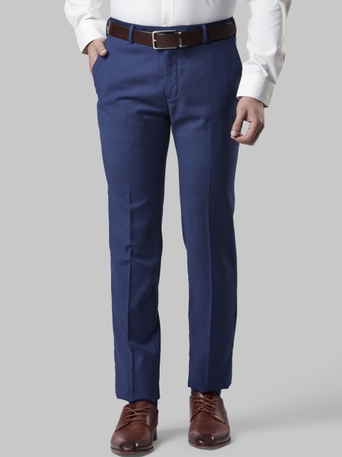 

Raymond Men Blue Slim Fit Self Design Formal Trousers