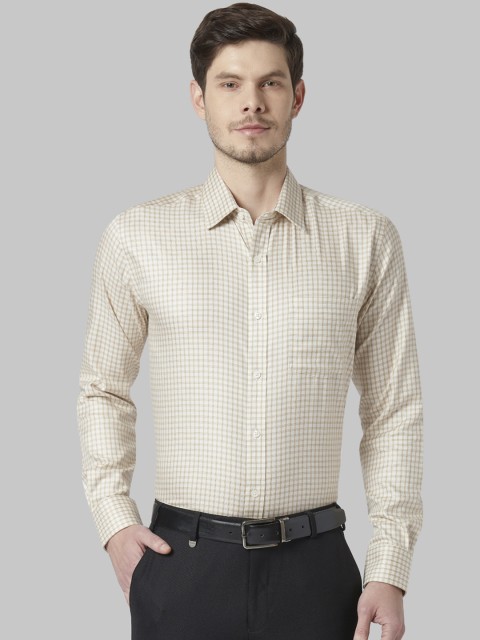 

Park Avenue Men Beige Regular Fit Checked Formal Shirt