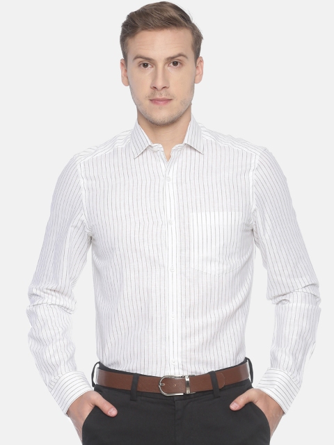 

CAVALLO by Linen Club Men White & Grey Regular Fit Striped Formal Shirt
