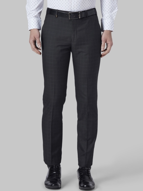 Park Avenue Men Grey Slim Fit Checked Regular Trousers