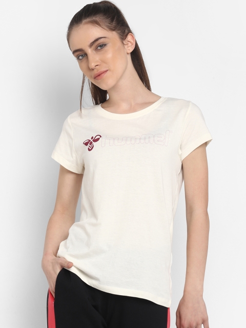 

hummel Women Off-White Printed Round Neck T-shirt