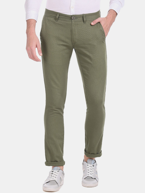 

Ruggers Men Green Tapered Fit Self Design Regular Trousers