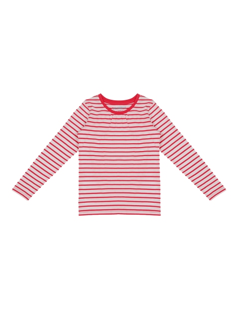 

Pantaloons Junior Girls Pink Off-White Striped Round Neck Pure Cotton T-shirt