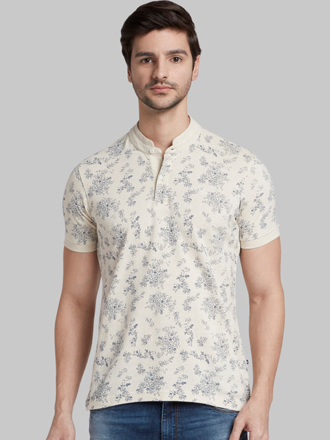 

Parx Men Beige Printed Mandarin Collar T-shirt