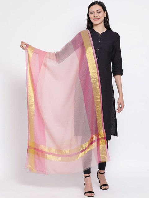 

SHINGORA Pink & Golden Solid Antimicrobial Dupatta