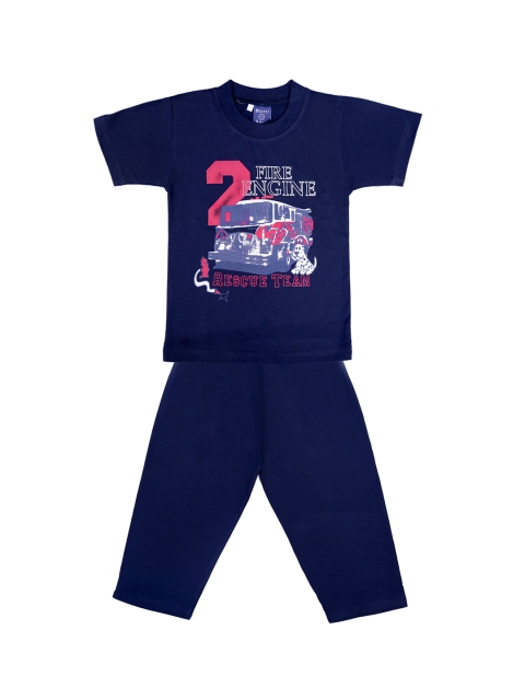 

SWEET ANGEL Girls Navy Blue & Pink Printed Night Suit
