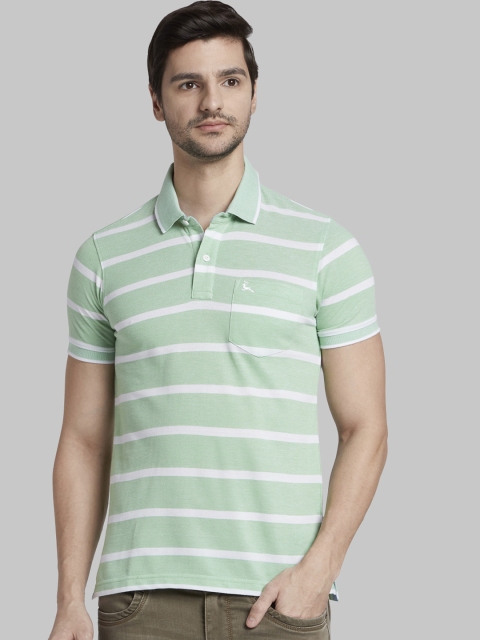 

Parx Men Green Striped Polo Collar T-shirt
