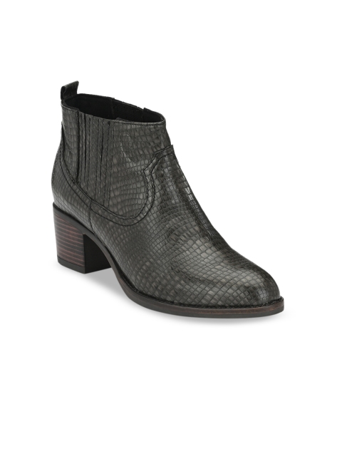

Delize Women Black Textured Heeled Mid-Top Boots