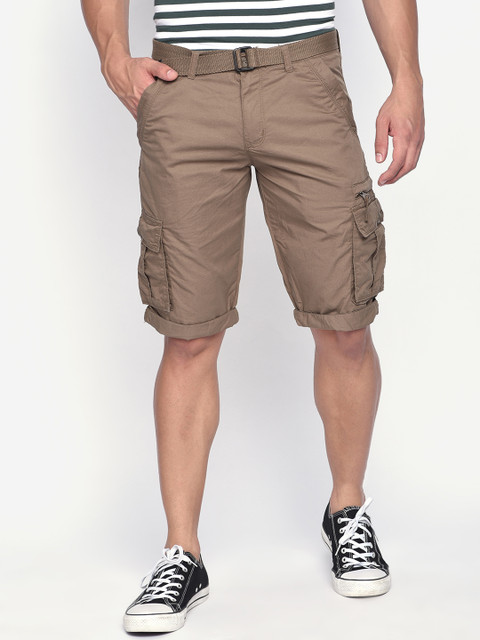 

beevee Men Brown Solid Regular Fit Cargo Shorts