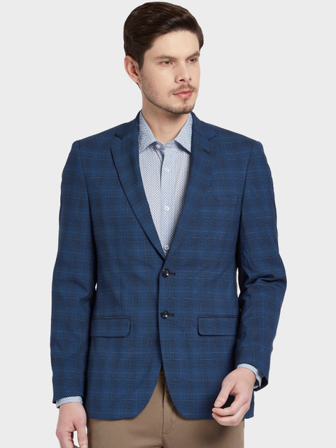 

ColorPlus Men Blue Checked Single-Breasted Formal Blazer