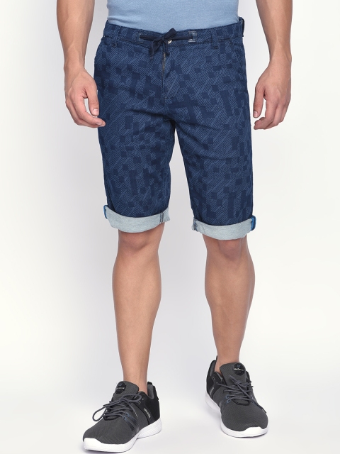 

beevee Men Blue Printed Regular Fit Denim Shorts