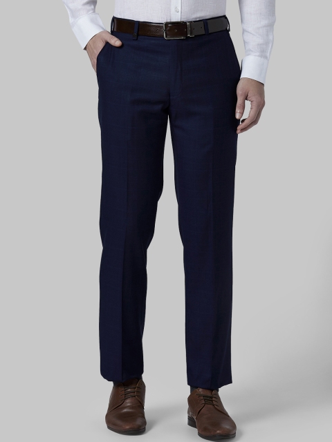 

Park Avenue Men Navy Blue Regular Fit Checked Formal Trousers