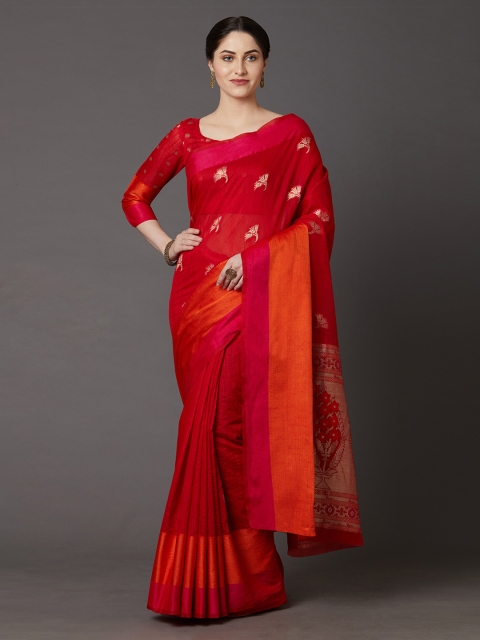 

Mitera Red Silk Blend Woven Design Saree