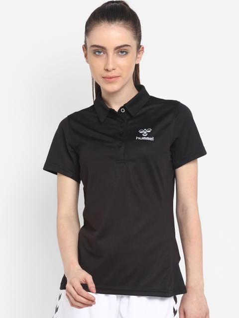 

hummel Women Black Solid Polo Collar T-shirt