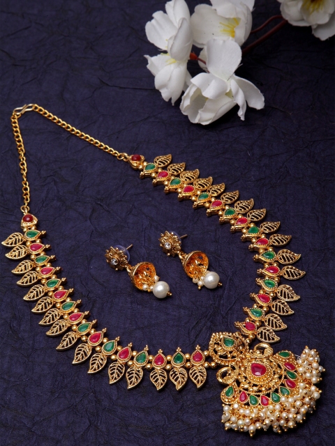 

Shining Diva Gold-Plated & Green Stone-Studded Jewellery Set