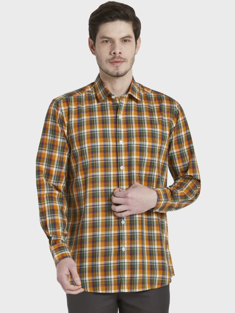 

ColorPlus Men Orange & Green Tailored Fit Checked Casual Shirt