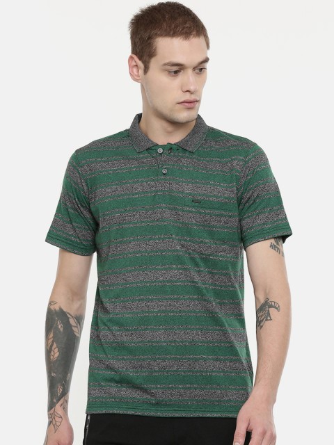 

Proline Men Green & Grey Striped Polo Collar T-shirt