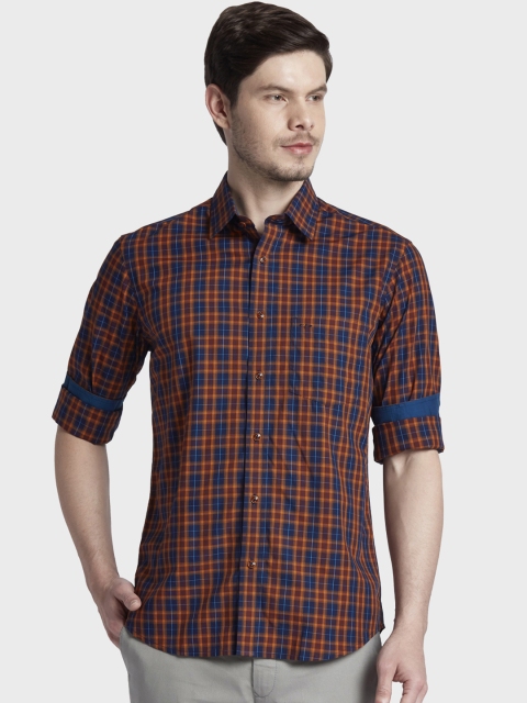 

ColorPlus Men Orange & Blue Tailored Fit Checked Casual Shirt