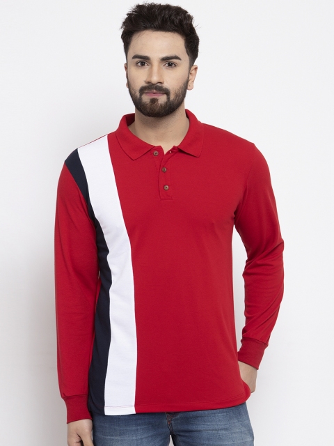 

Kalt Men Red Colourblocked Polo Collar T-shirt