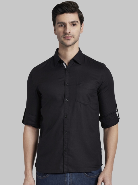 

Parx Men Black Slim Fit Solid Casual Shirt
