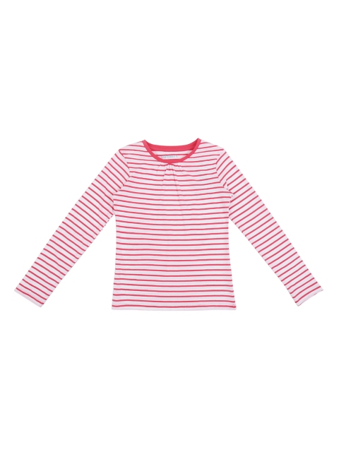 

Pantaloons Junior Girls Pink White Striped Round Neck Pure Cotton T-shirt