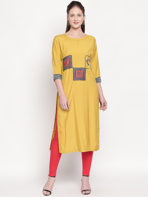 

ZRI Women Mustard Yellow Solid Straight Kurta