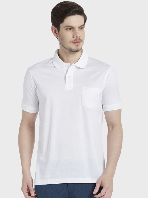 ColorPlus Men White Solid Polo Collar T-shirt