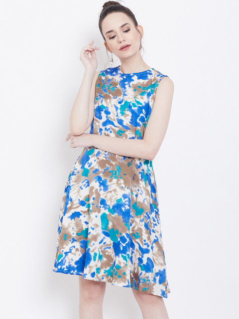 

DODO & MOA Women Blue Printed Fit and Flare Dress
