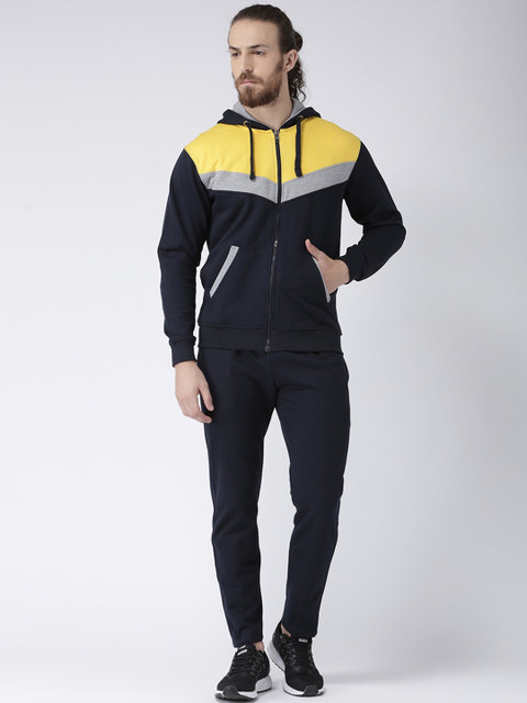 

GRIFFEL Men Navy Blue & Yellow Colourblocked Tracksuit